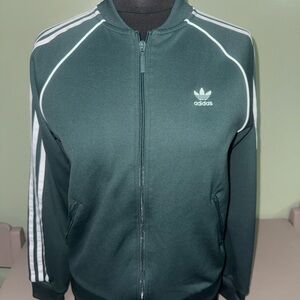 Adidas Dark Green Zip-Up Jacket with White Stripes